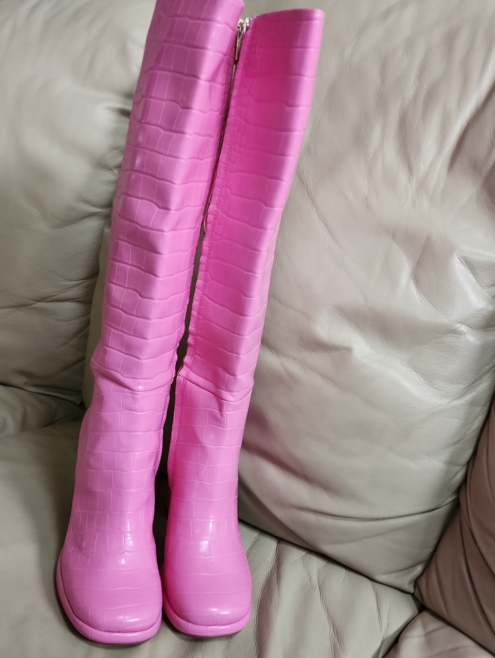Circus by Sam Edelman Pink Croc-Embossed Over-the-Knee Boots Size 8.5 Preowned